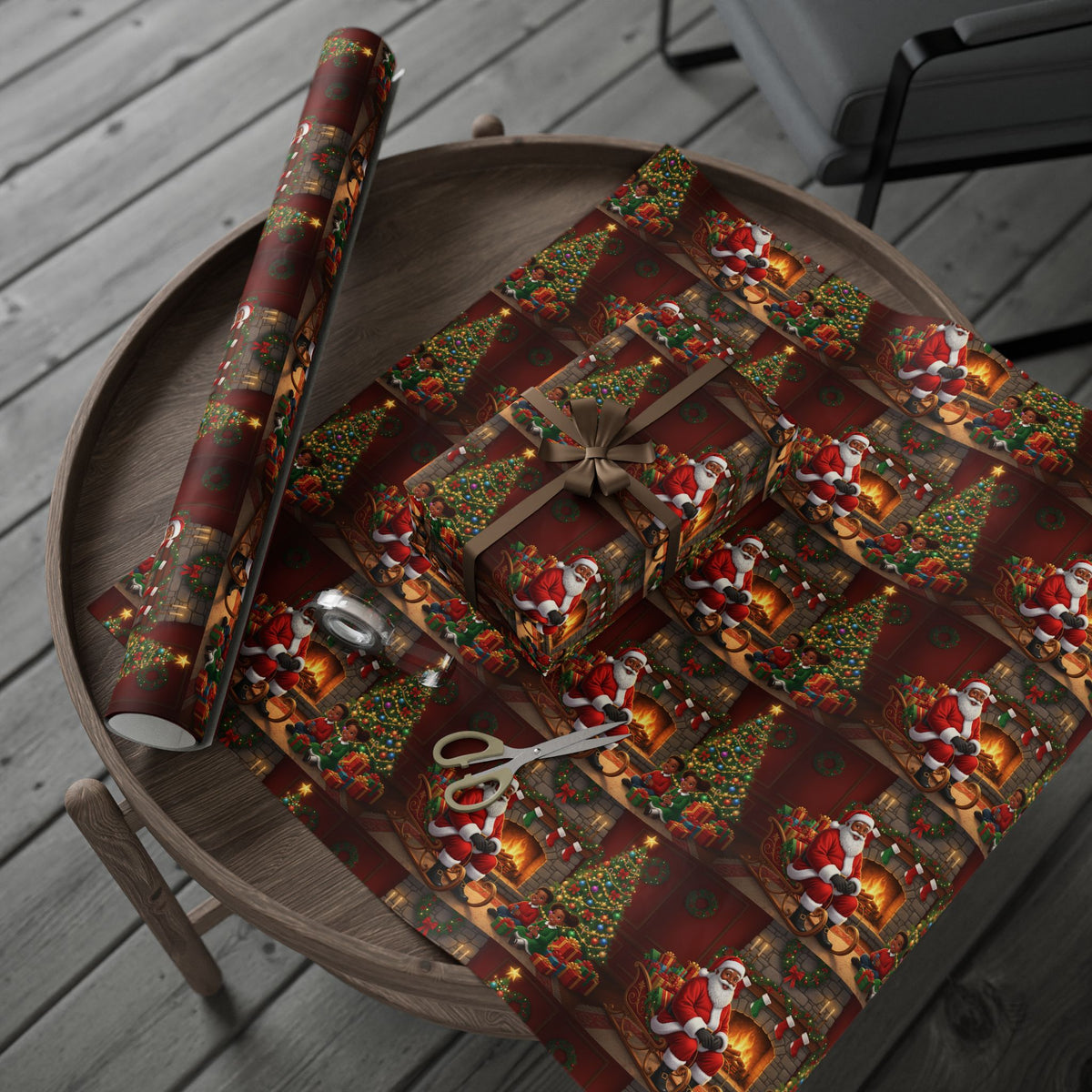 Christmas Santa Fireplace Wrapping Paper – Festive Gift Wrap Roll