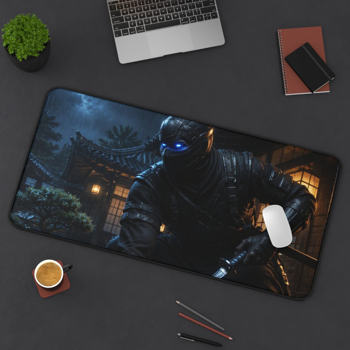Ninja Nightscape Desk Mat — Stealth Samurai Gaming Mouse Pad