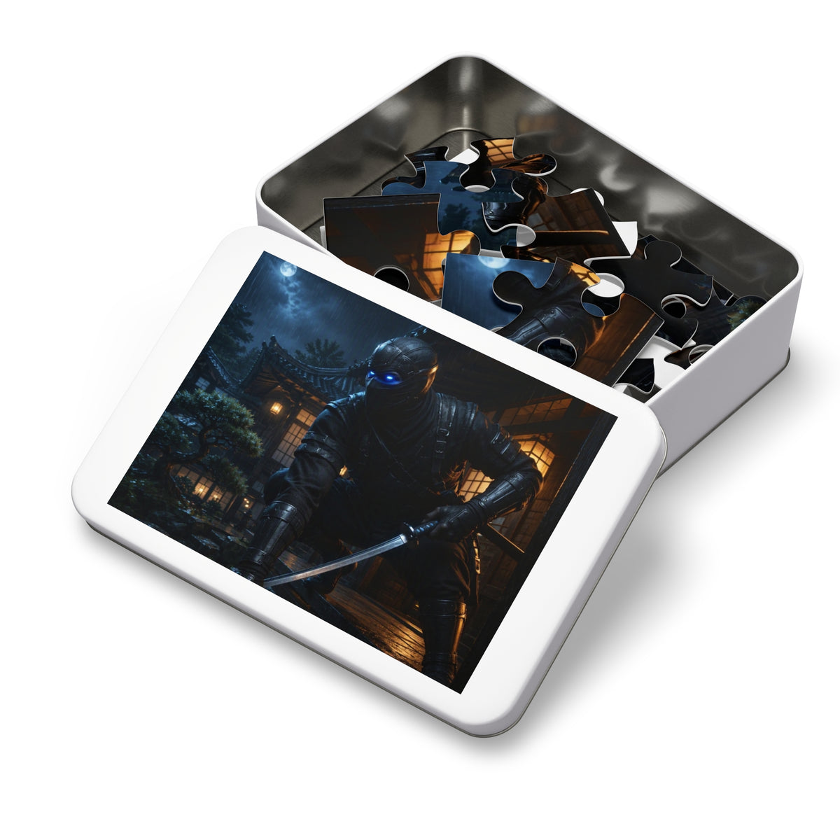 Ninja Night 500-Piece Jigsaw Puzzle with Tin — Stealth Samurai Sword Scene