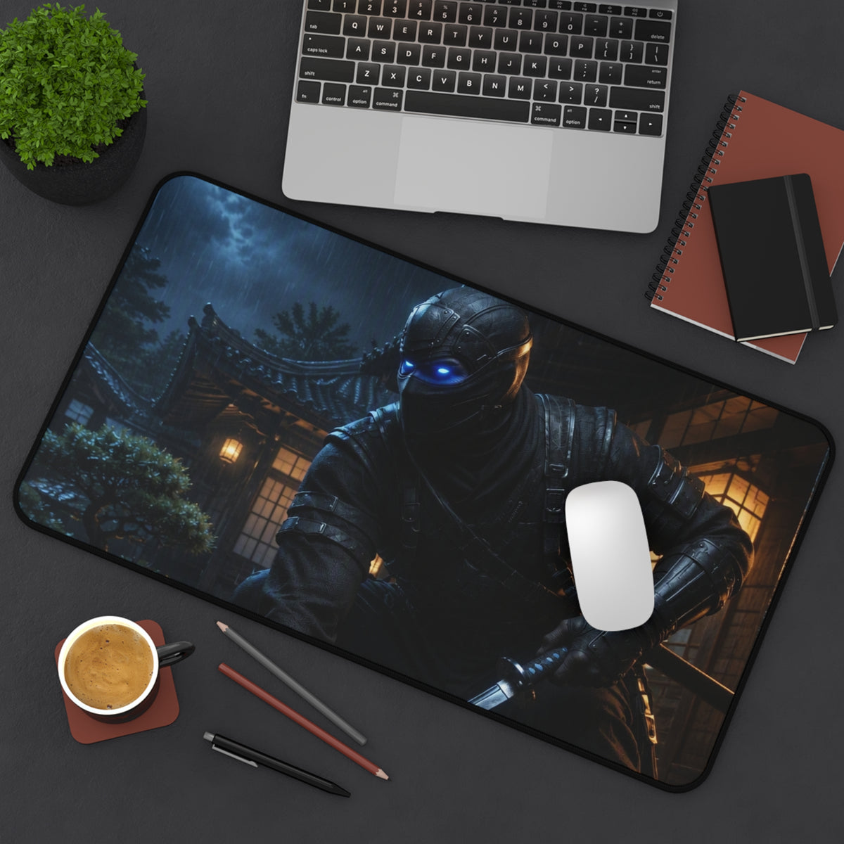 Ninja Nightscape Desk Mat — Stealth Samurai Gaming Mouse Pad