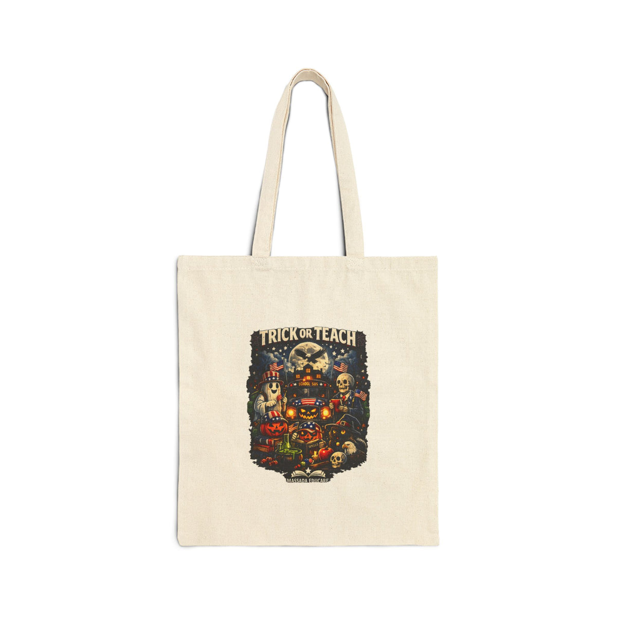 Trick or Teach Halloween Canvas Tote — Vintage Pumpkin & Kids Spooky Market Bag