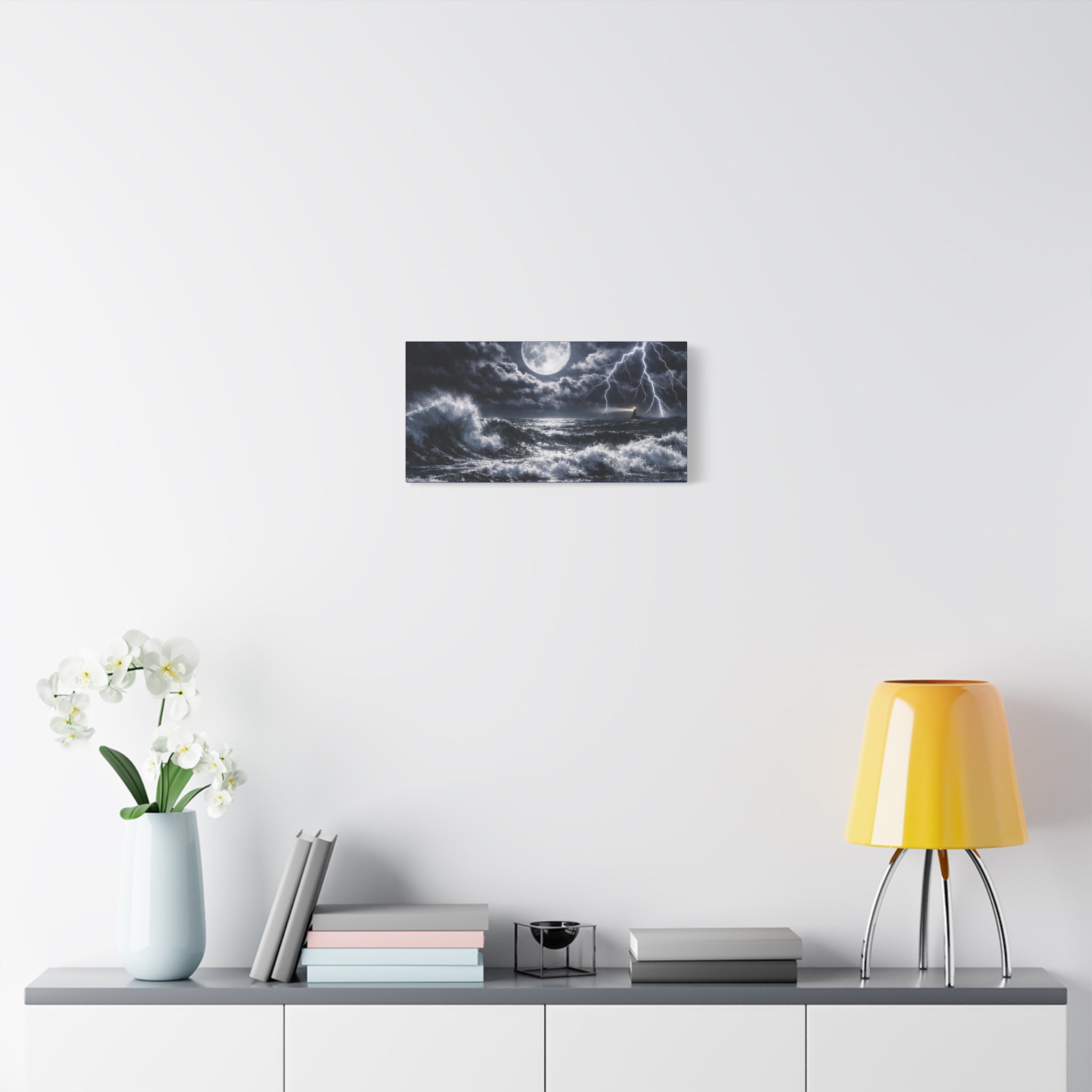 Stormy Moonlit Ocean Canvas Print — Dramatic Lighthouse Wall Art