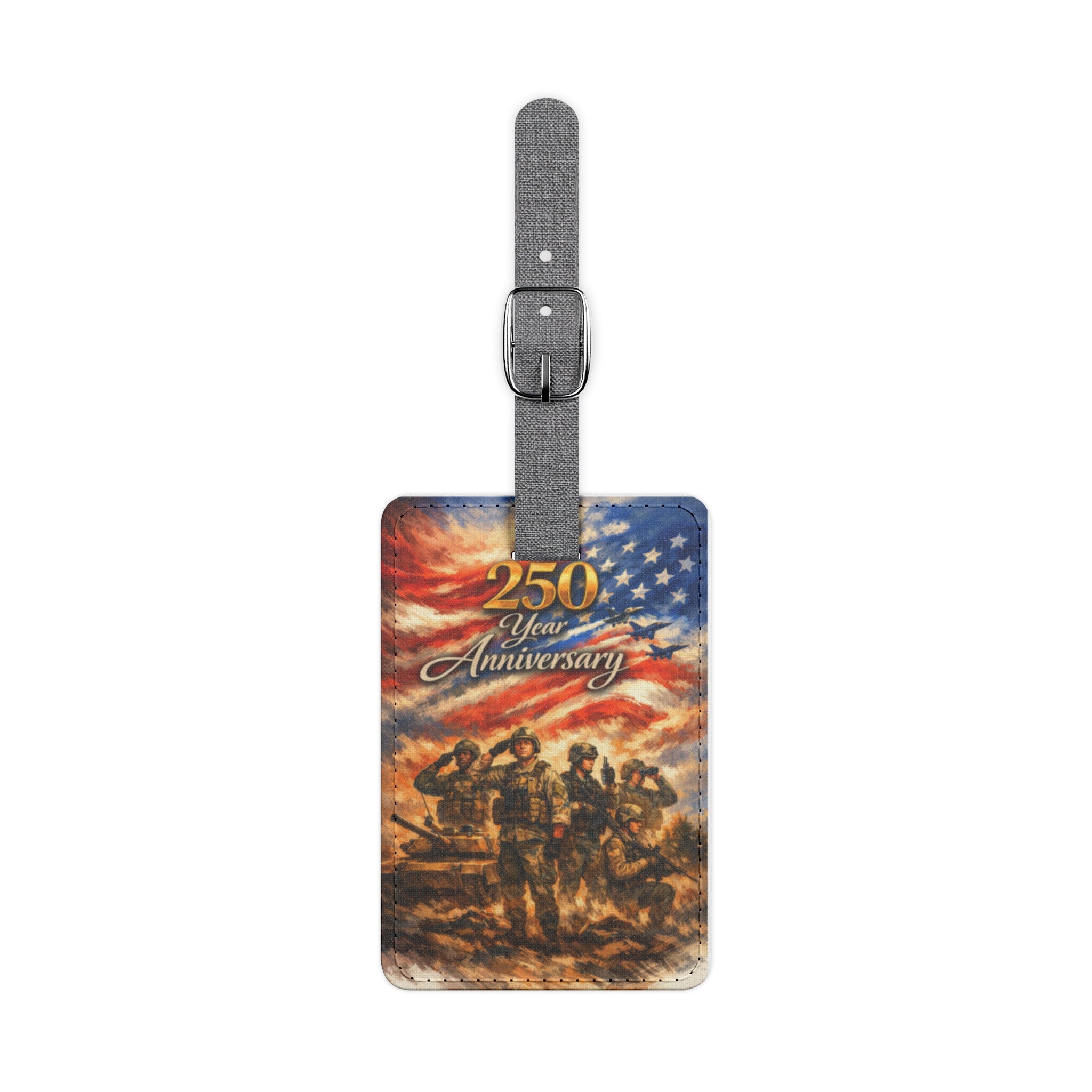 250th Anniversary Patriotic Luggage Tag — American Flag & Soldiers Rectangle