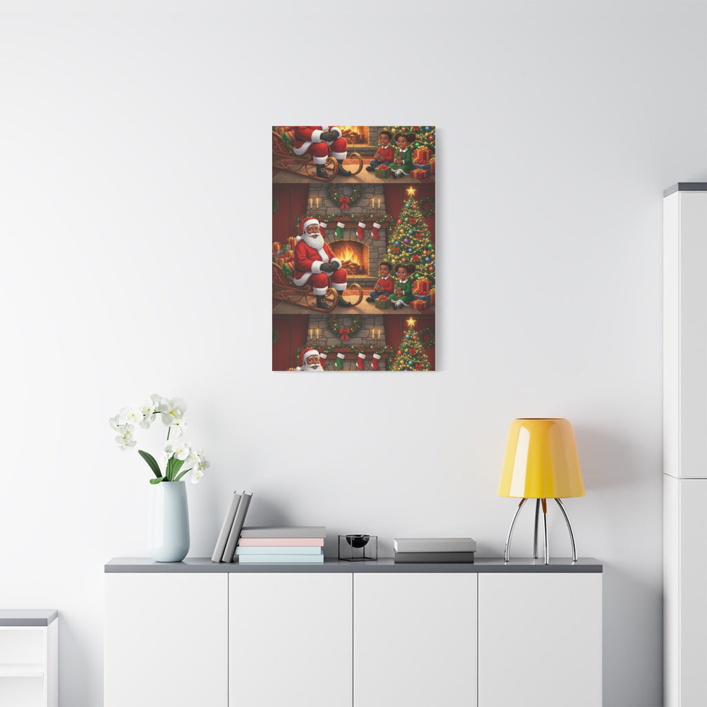 Christmas Santa Visit Canvas — Kids by the Fireplace Holiday Wall Art