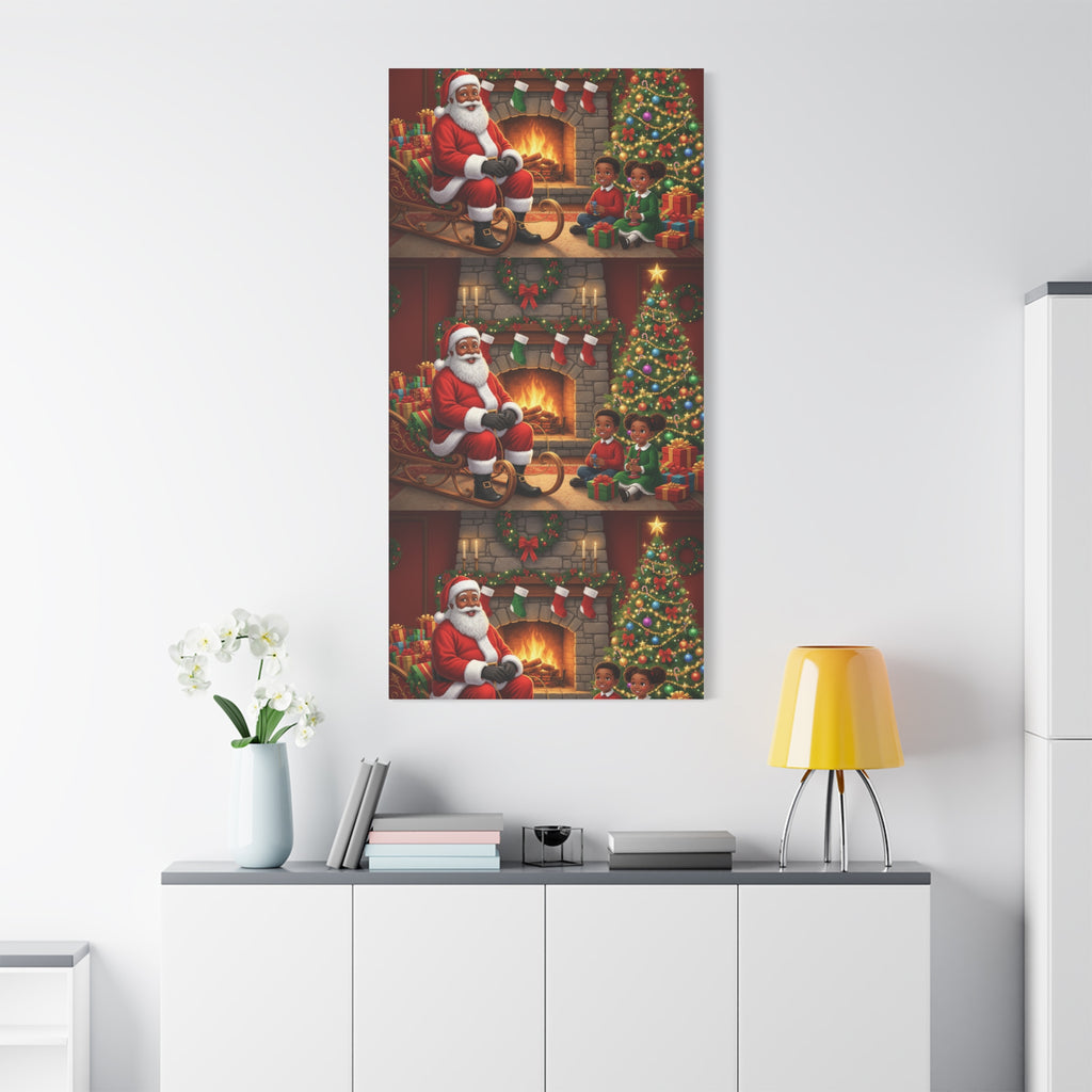 Christmas Santa Visit Canvas — Kids by the Fireplace Holiday Wall Art