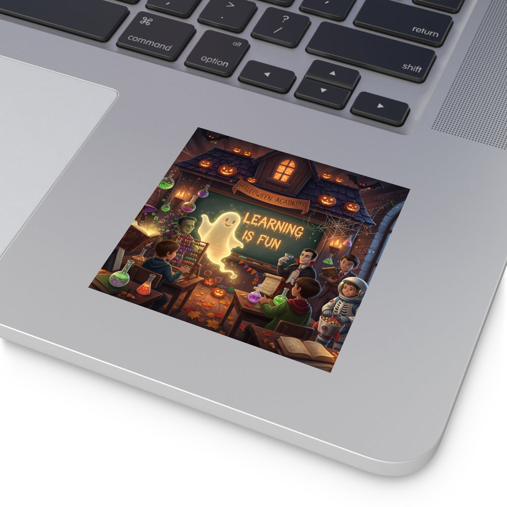 Halloween Classroom Sticker — "Learning Is Fun" Square Vinyl Sticker
