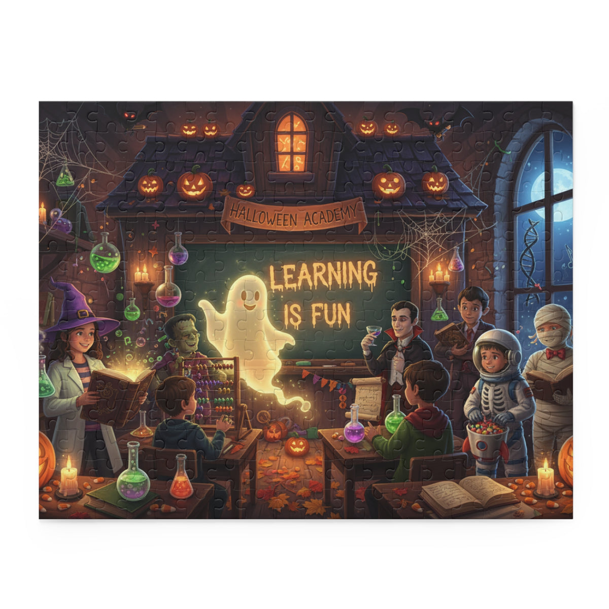 Halloween Classroom Puzzle — “Learning Is Fun” 120/252/500-Piece Jigsaw