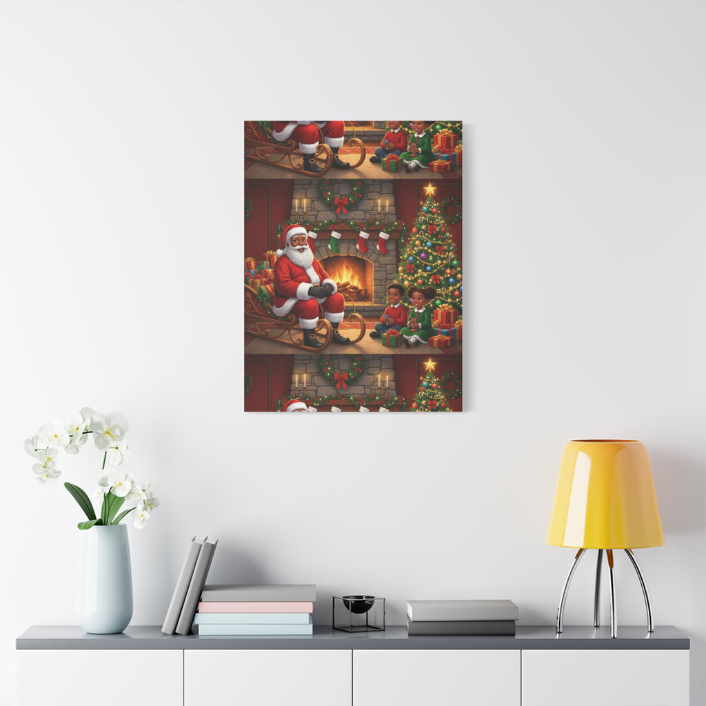 Christmas Santa Visit Canvas — Kids by the Fireplace Holiday Wall Art