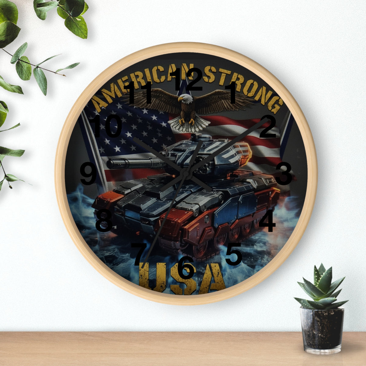 American Strong USA Tank Wall Clock — Patriotic Military Home Decor