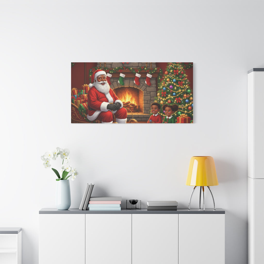 Christmas Santa Visit Canvas — Kids by the Fireplace Holiday Wall Art