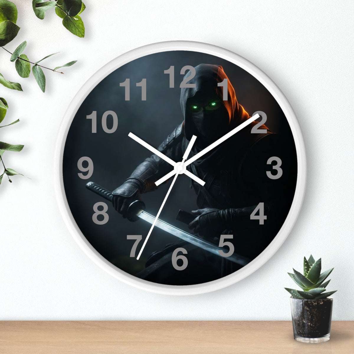 Assassin Nightblade Wall Clock — Dark Rogue with Glowing Eyes Decorative Clock