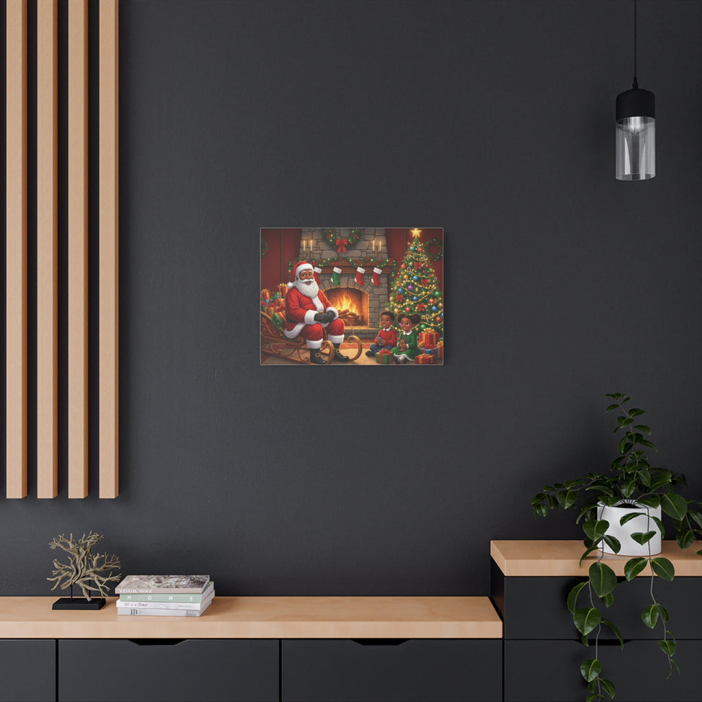 Christmas Santa Visit Canvas — Kids by the Fireplace Holiday Wall Art
