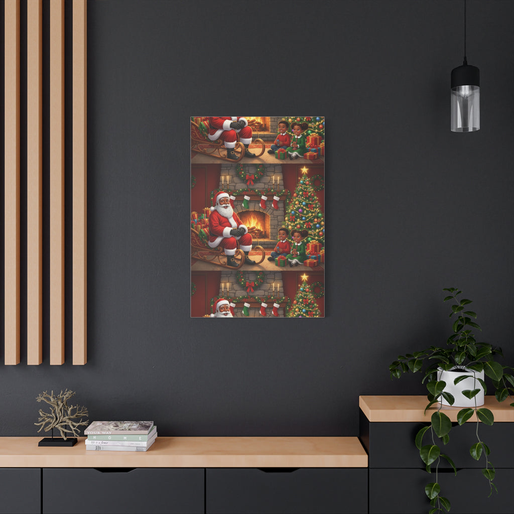Christmas Santa Visit Canvas — Kids by the Fireplace Holiday Wall Art