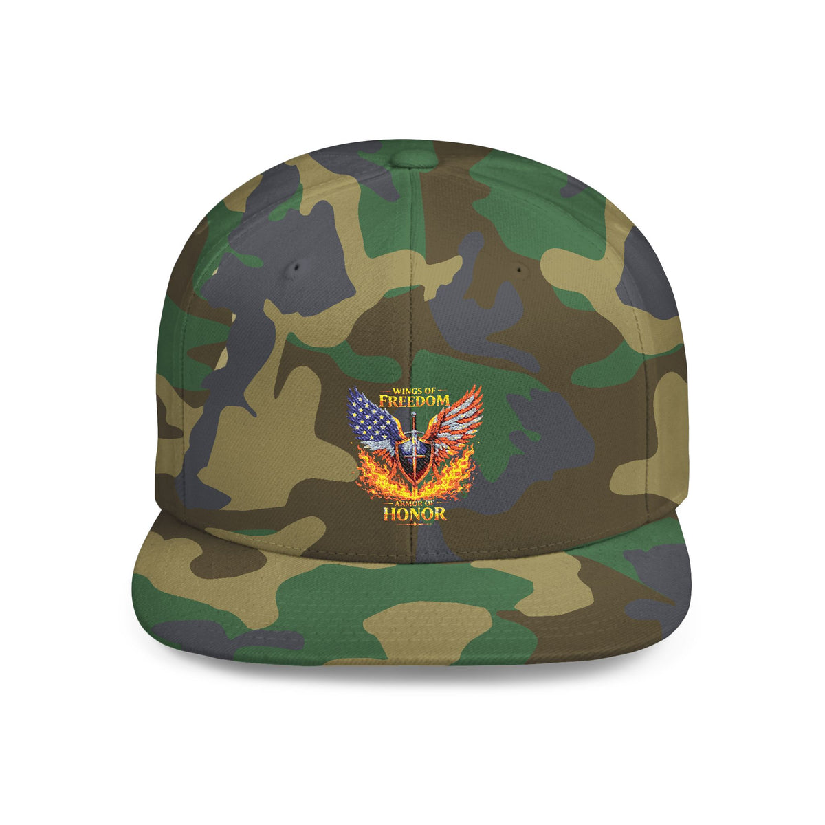 Snapback Hat — American Eagle Flames "Freedom Honor" Embroidered