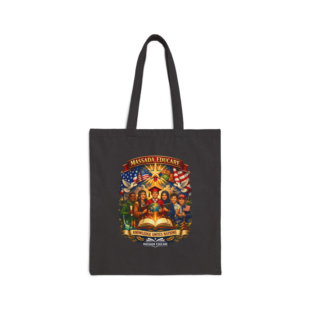Patriotic Family Graphic Tote Bag – "America United" Cotton Canvas Shopper