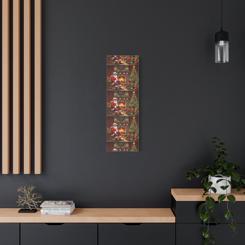 Christmas Santa Visit Canvas — Kids by the Fireplace Holiday Wall Art