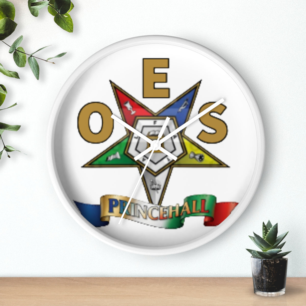 Prince Hall OES Star Wall Clock — Eastern Star Masonic Lodge Emblem Clock