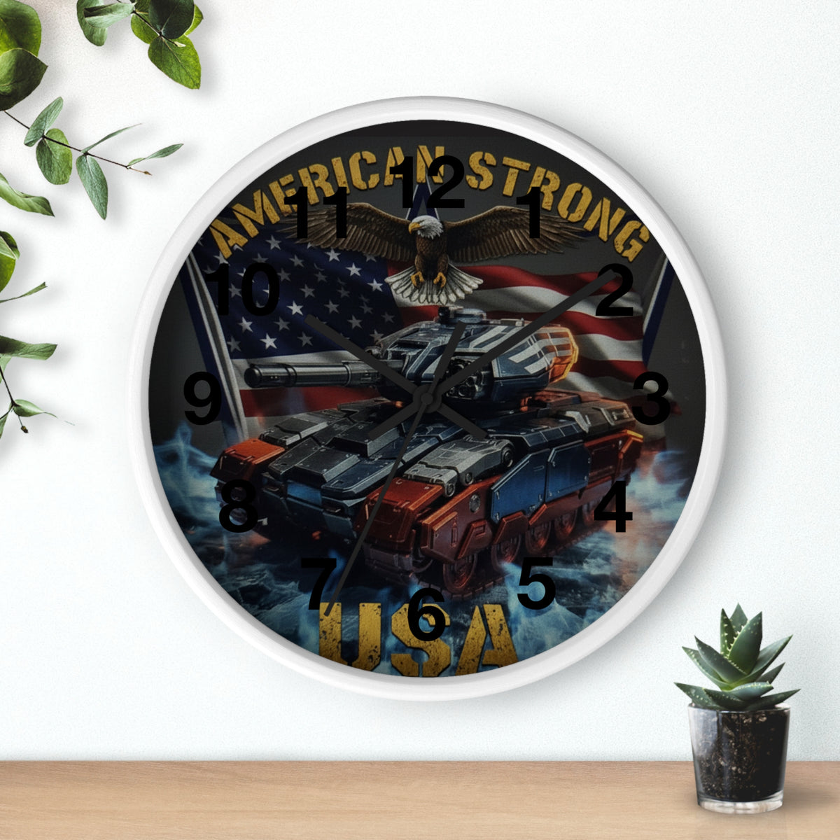 American Strong USA Tank Wall Clock — Patriotic Military Home Decor