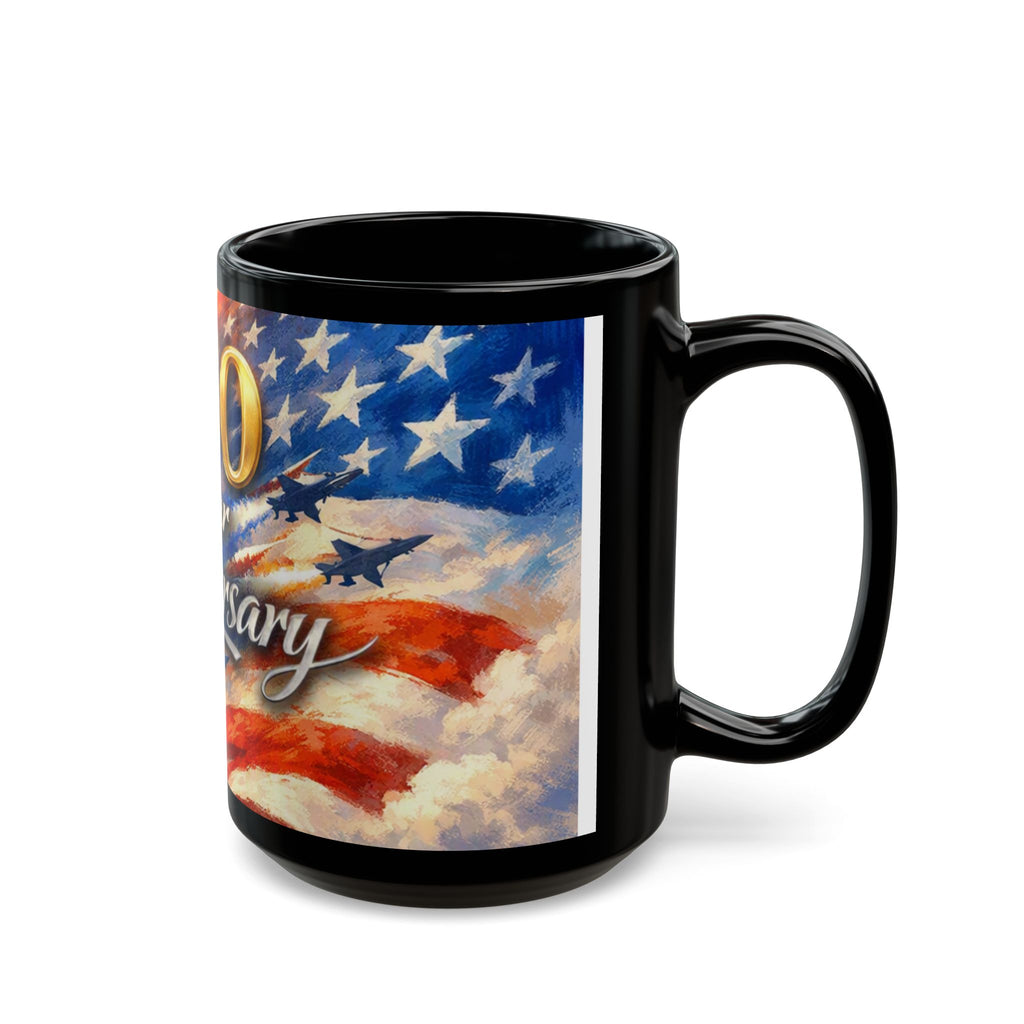 250 Year Anniversary Black Mug — Patriotic American Flag Commemorative Coffee Cup