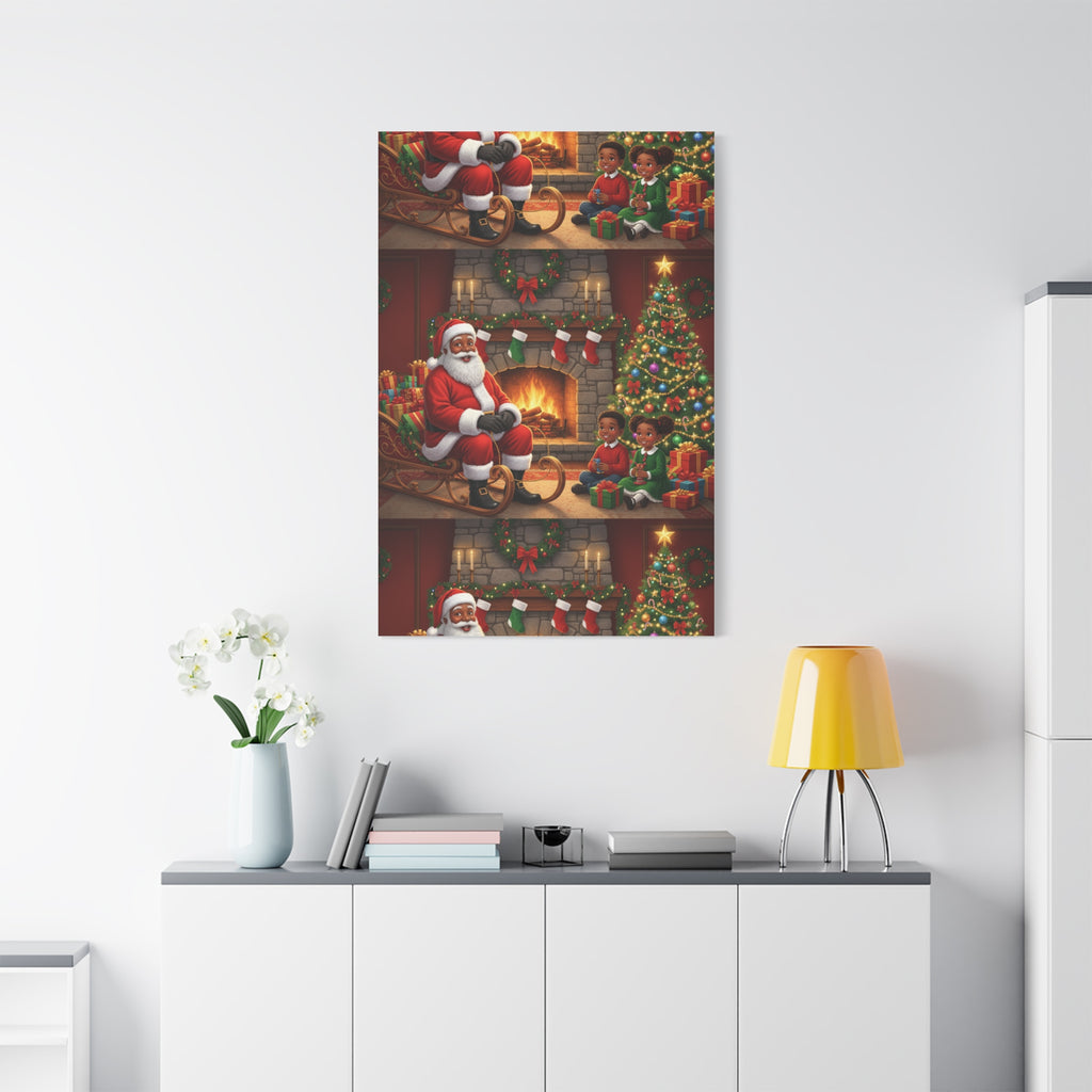 Christmas Santa Visit Canvas — Kids by the Fireplace Holiday Wall Art