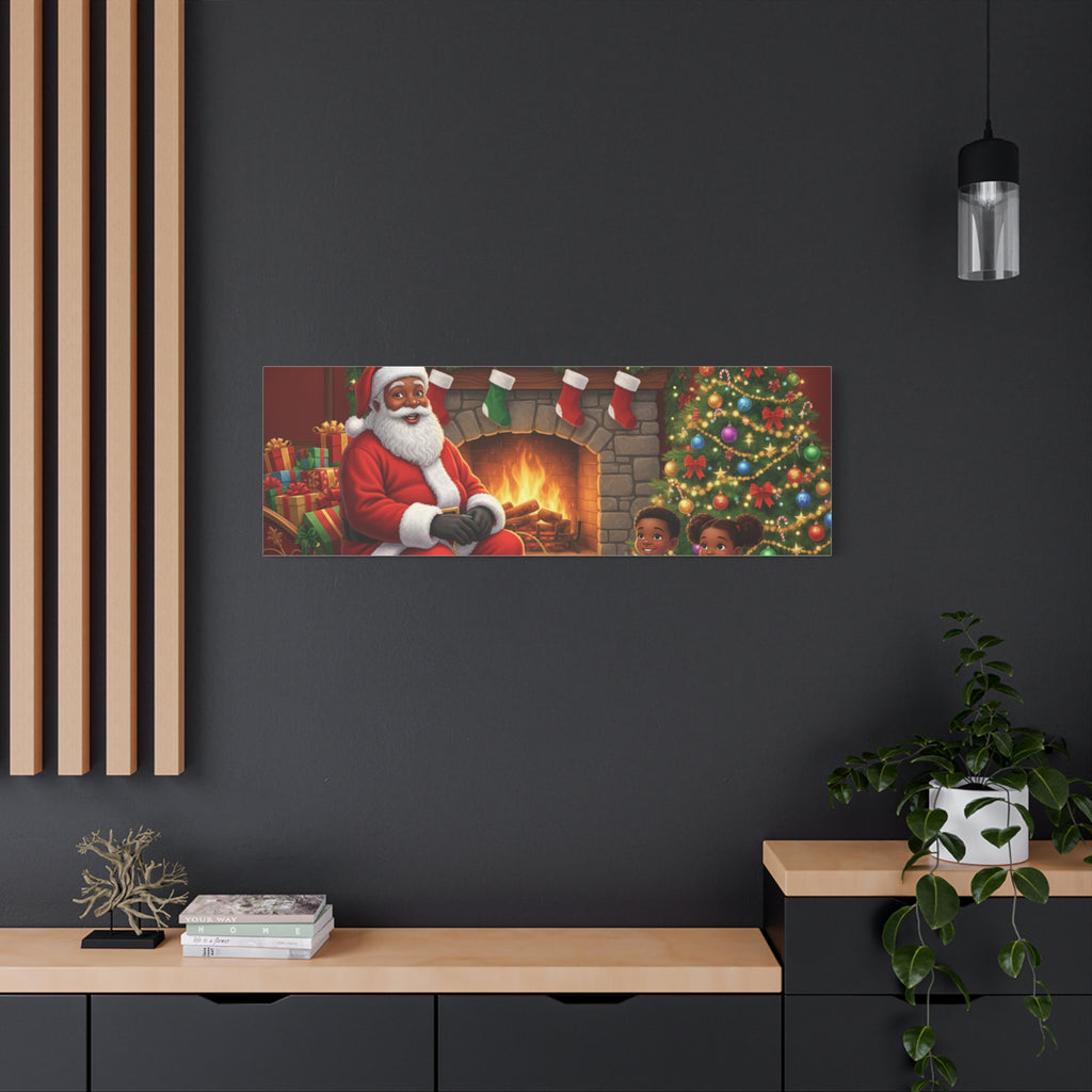 Christmas Santa Visit Canvas — Kids by the Fireplace Holiday Wall Art