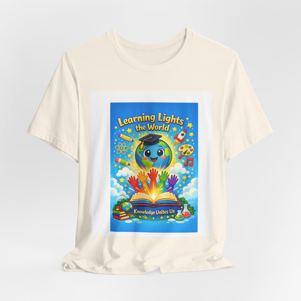 Kids Learning Tee — "Learning Lights the World" Educational Graphic T-Shirt