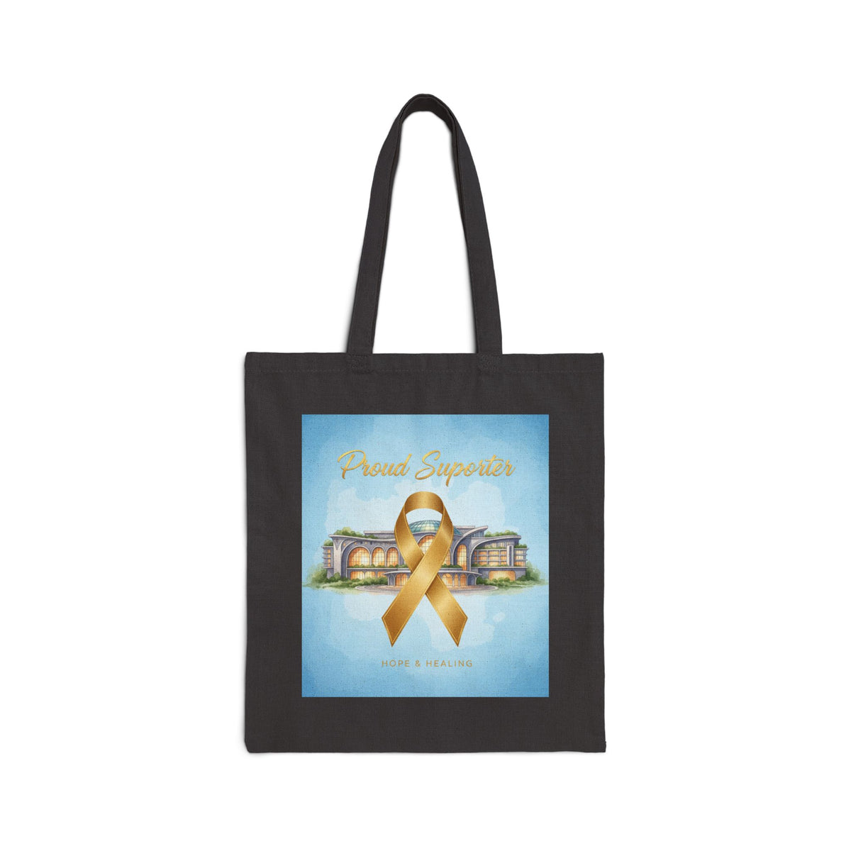 Gold Ribbon Awareness Tote Bag - Hope & Support Canvas Tote