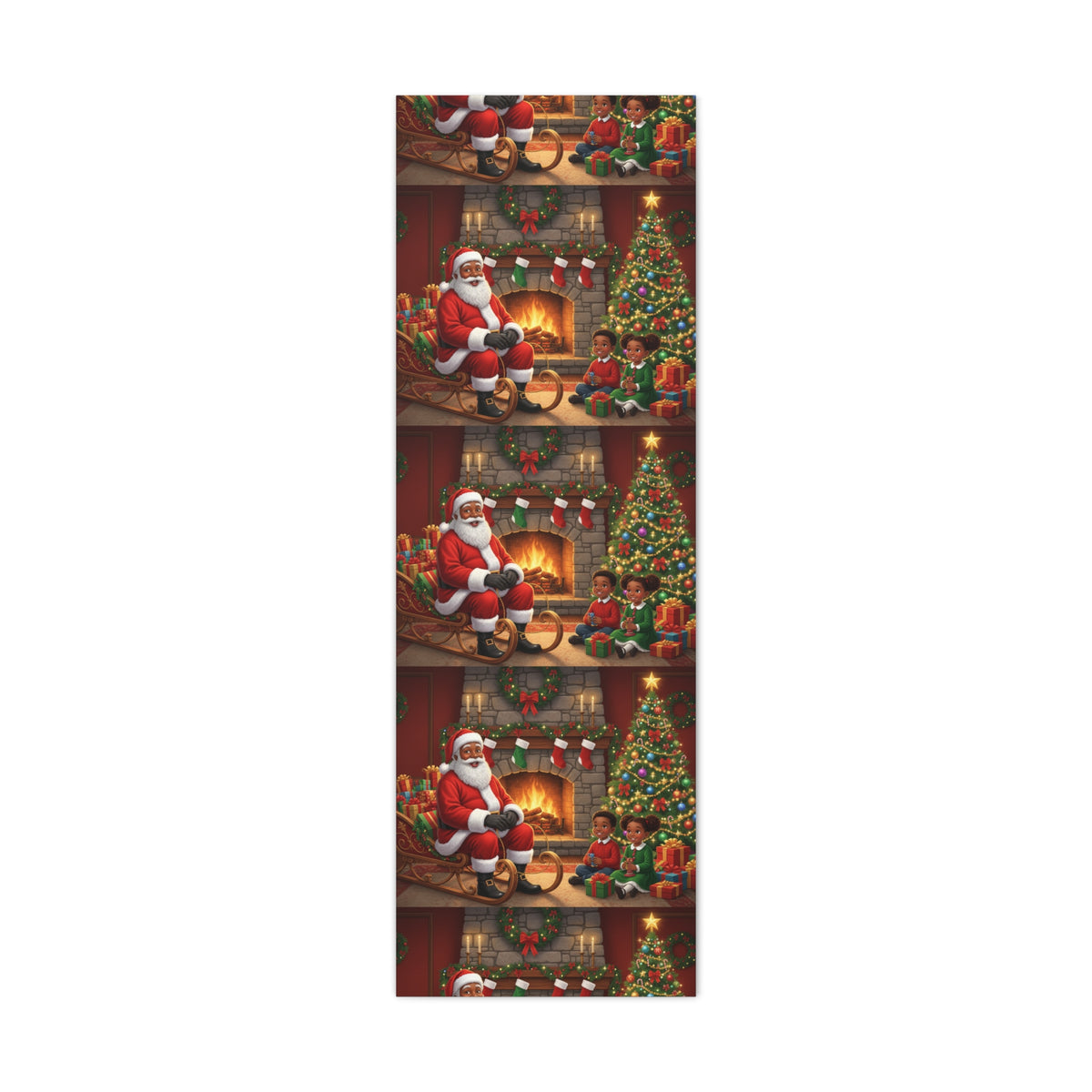 Christmas Santa Visit Canvas — Kids by the Fireplace Holiday Wall Art