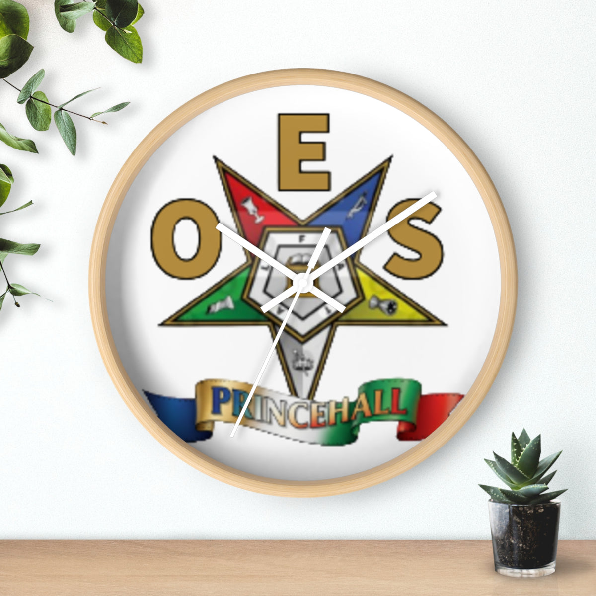 Prince Hall OES Star Wall Clock — Eastern Star Masonic Lodge Emblem Clock