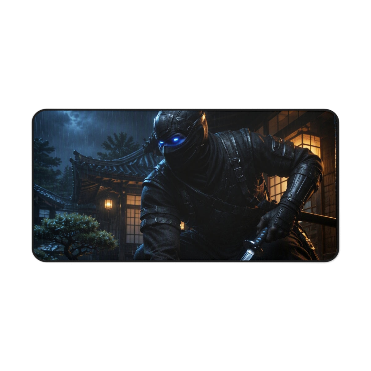 Ninja Nightscape Desk Mat — Stealth Samurai Gaming Mouse Pad