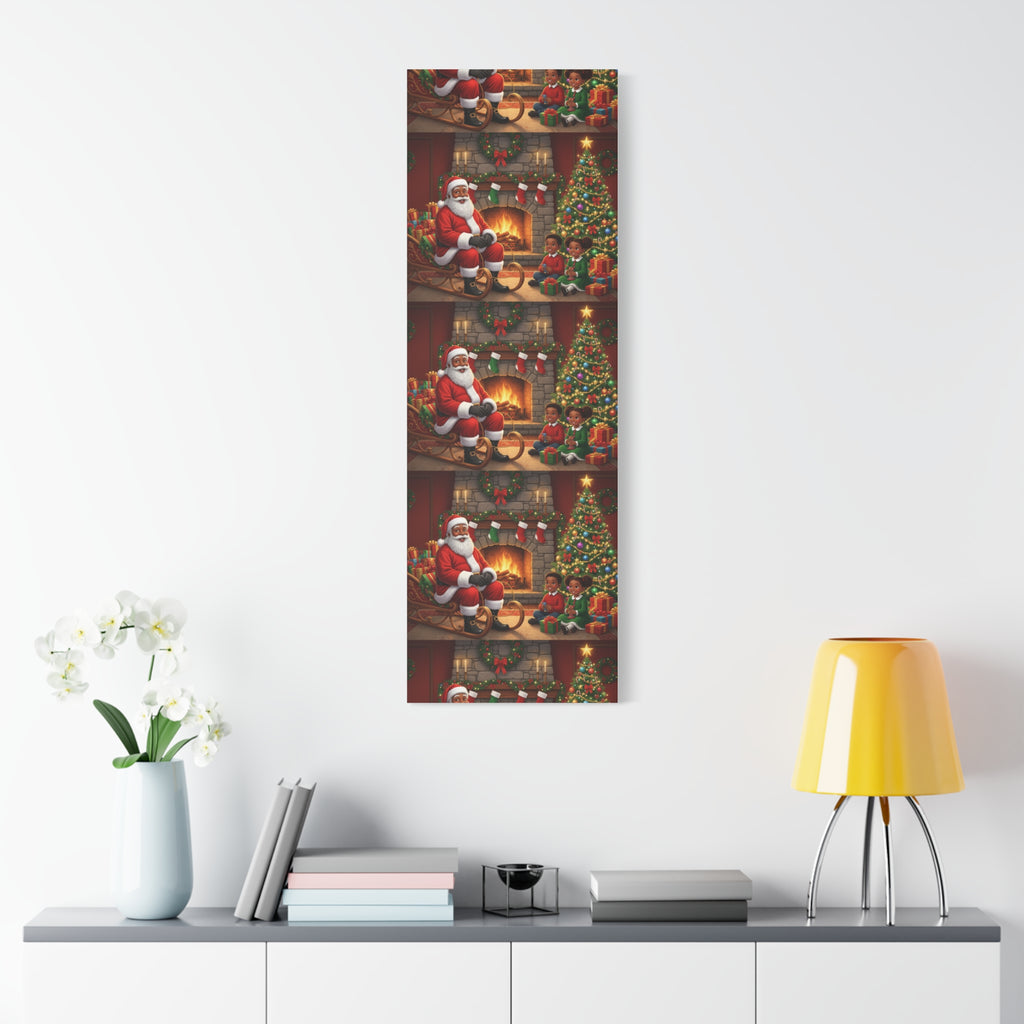 Christmas Santa Visit Canvas — Kids by the Fireplace Holiday Wall Art