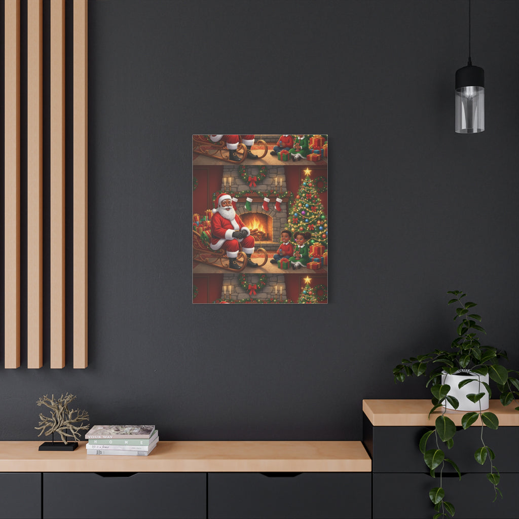 Christmas Santa Visit Canvas — Kids by the Fireplace Holiday Wall Art