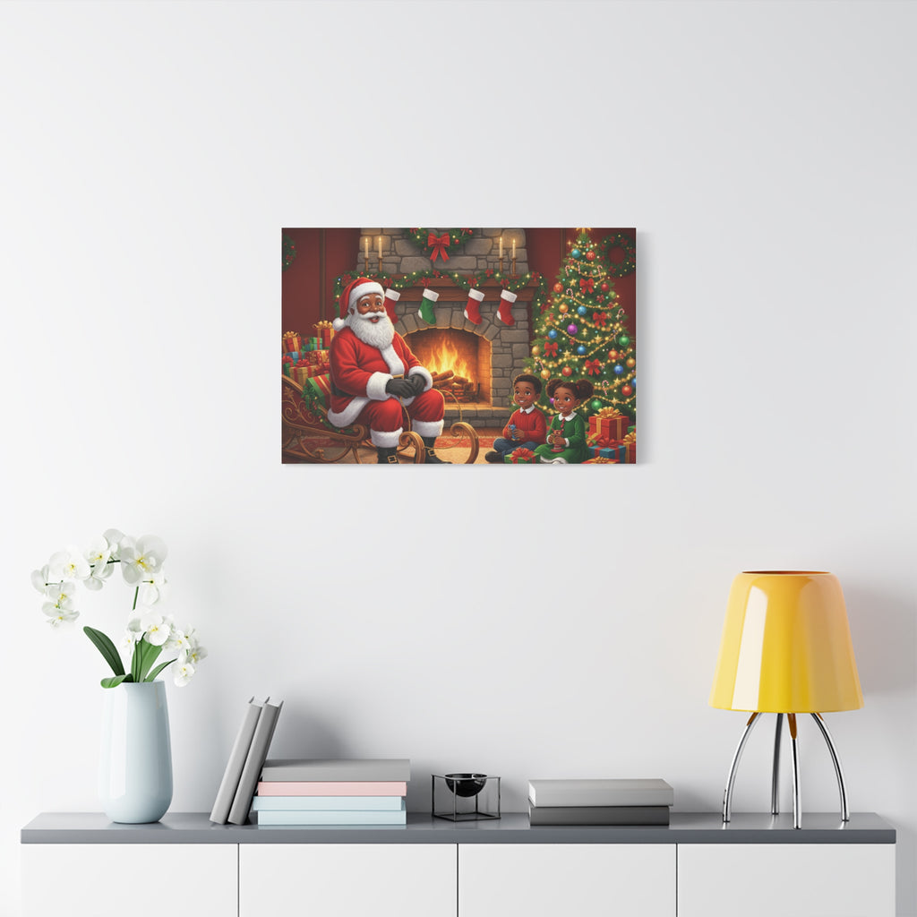 Christmas Santa Visit Canvas — Kids by the Fireplace Holiday Wall Art