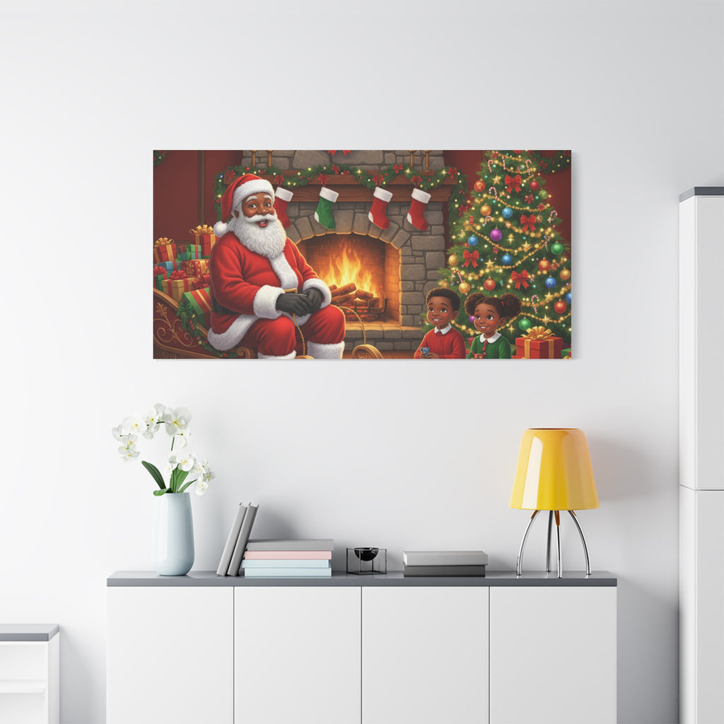 Christmas Santa Visit Canvas — Kids by the Fireplace Holiday Wall Art