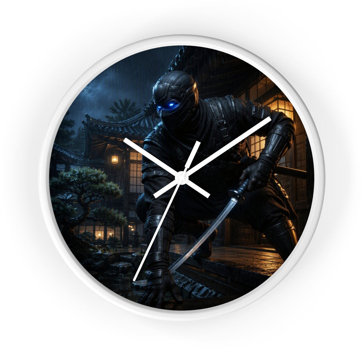 Ninja Warrior Wall Clock – Stealth Samurai Night Scene Home Decor