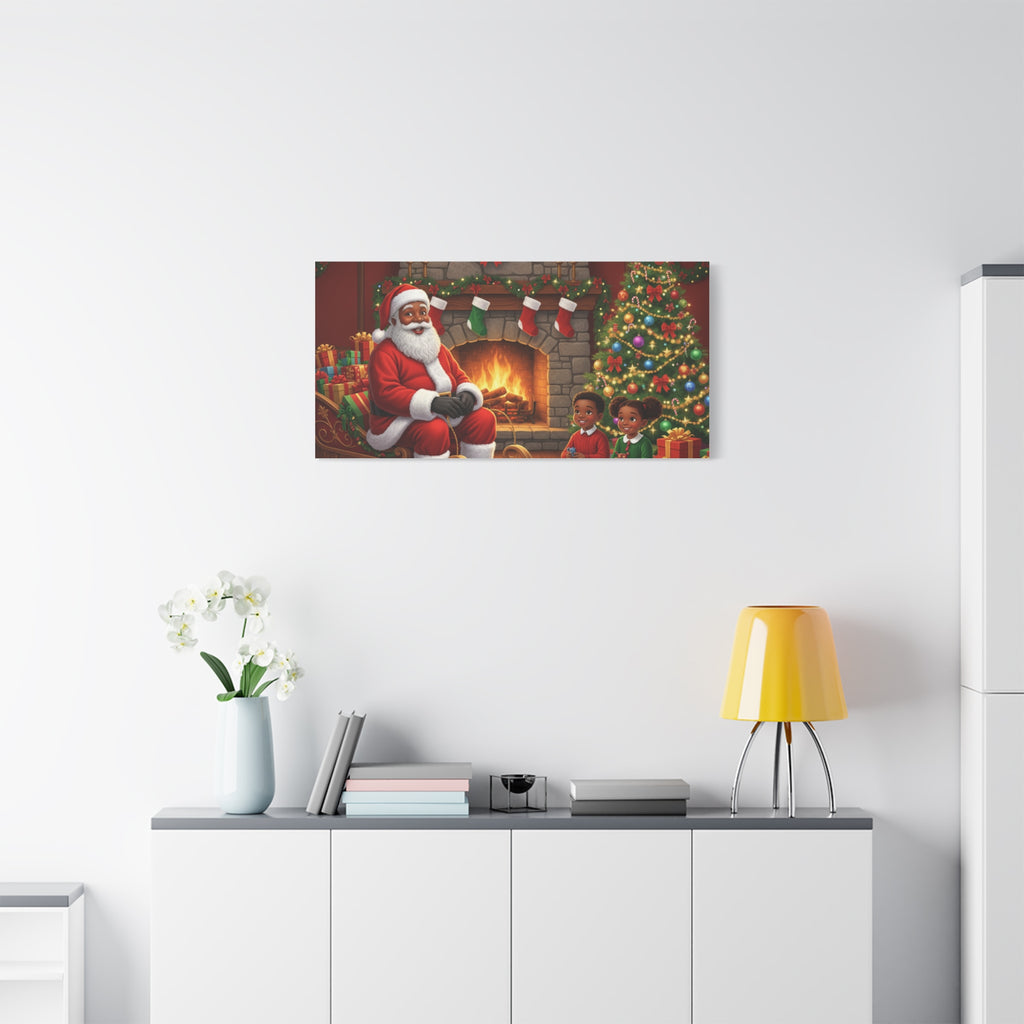 Christmas Santa Visit Canvas — Kids by the Fireplace Holiday Wall Art