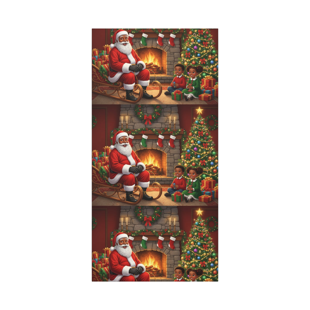 Christmas Santa Visit Canvas — Kids by the Fireplace Holiday Wall Art
