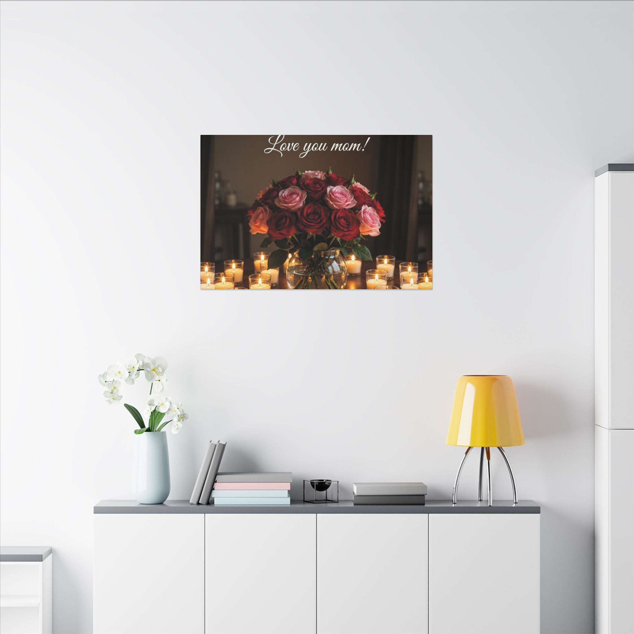 Love You Mom Floral Canvas Wall Art — Bouquet & Candles Mother's Day Gift