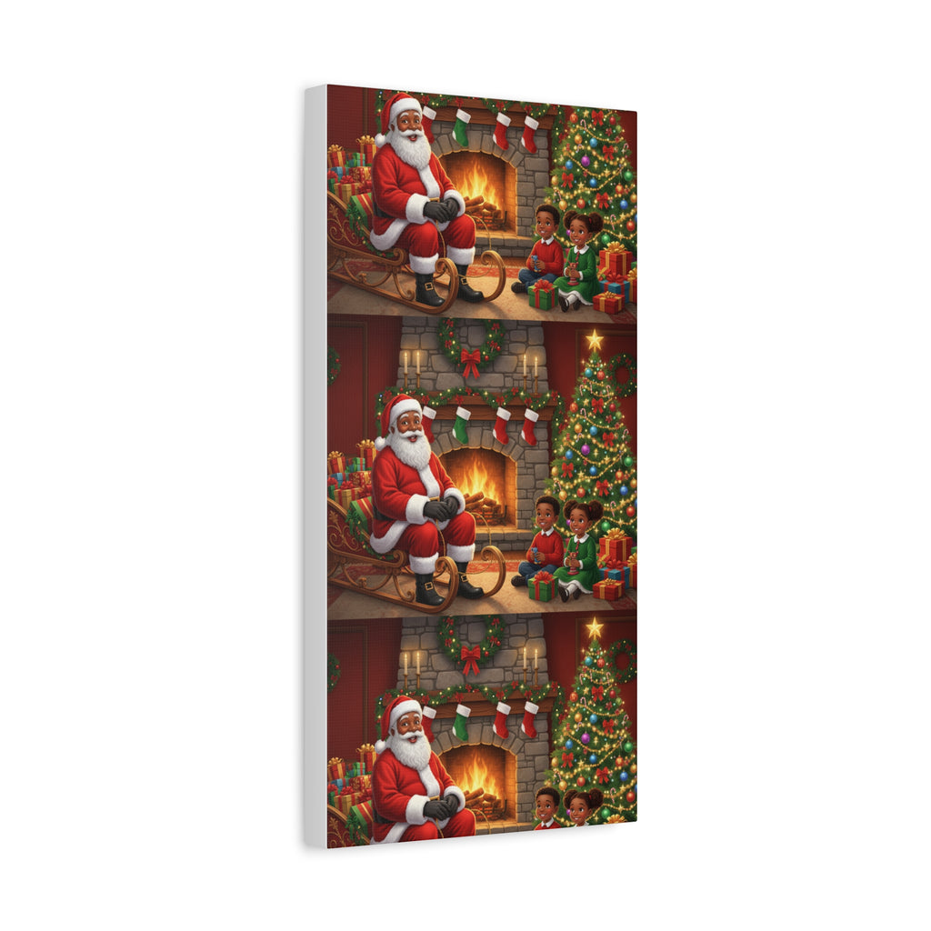 Christmas Santa Visit Canvas — Kids by the Fireplace Holiday Wall Art