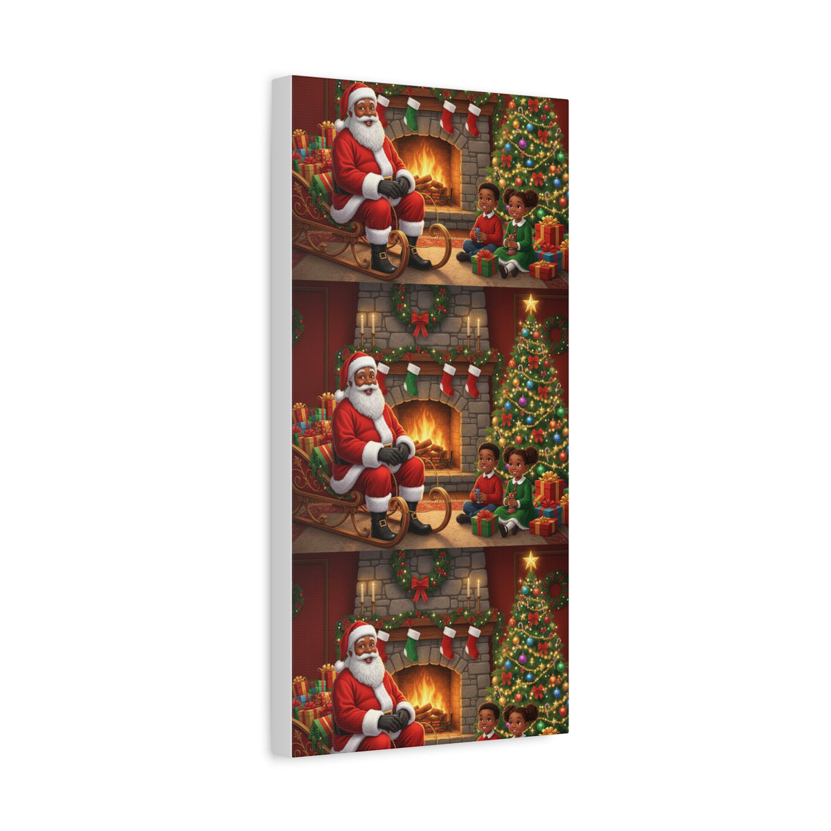 Christmas Santa Visit Canvas — Kids by the Fireplace Holiday Wall Art