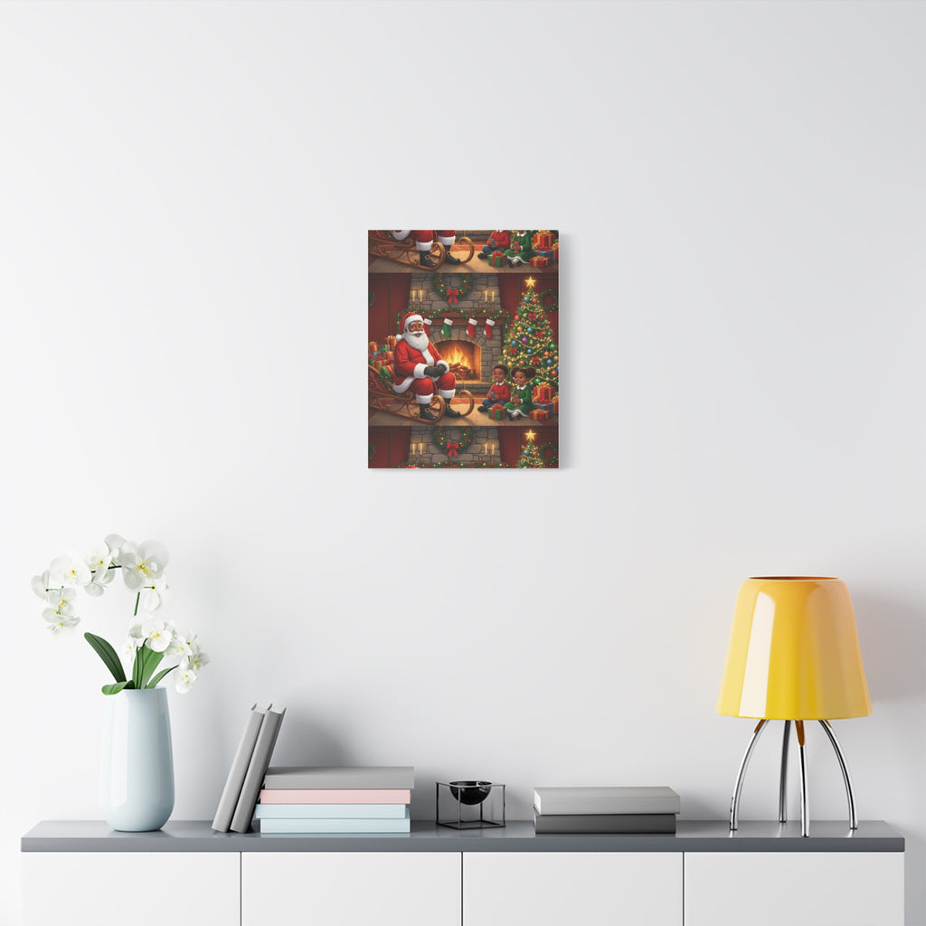 Christmas Santa Visit Canvas — Kids by the Fireplace Holiday Wall Art