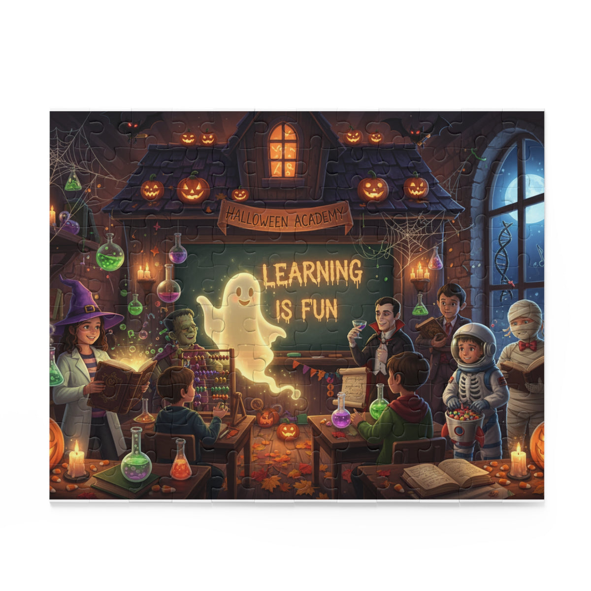 Halloween Classroom Puzzle — “Learning Is Fun” 120/252/500-Piece Jigsaw
