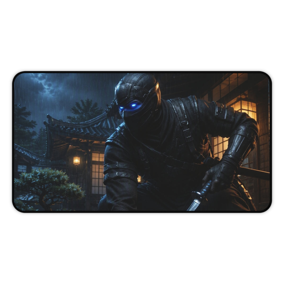 Ninja Nightscape Desk Mat — Stealth Samurai Gaming Mouse Pad