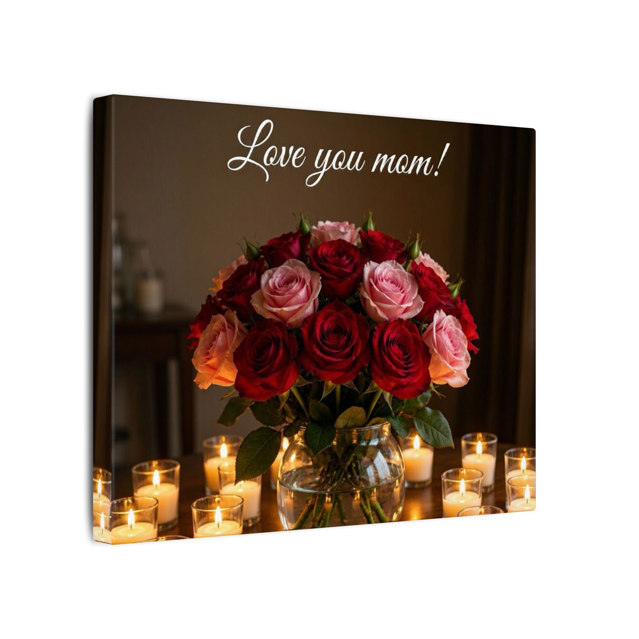 Love You Mom Floral Canvas Wall Art — Bouquet & Candles Mother's Day Gift