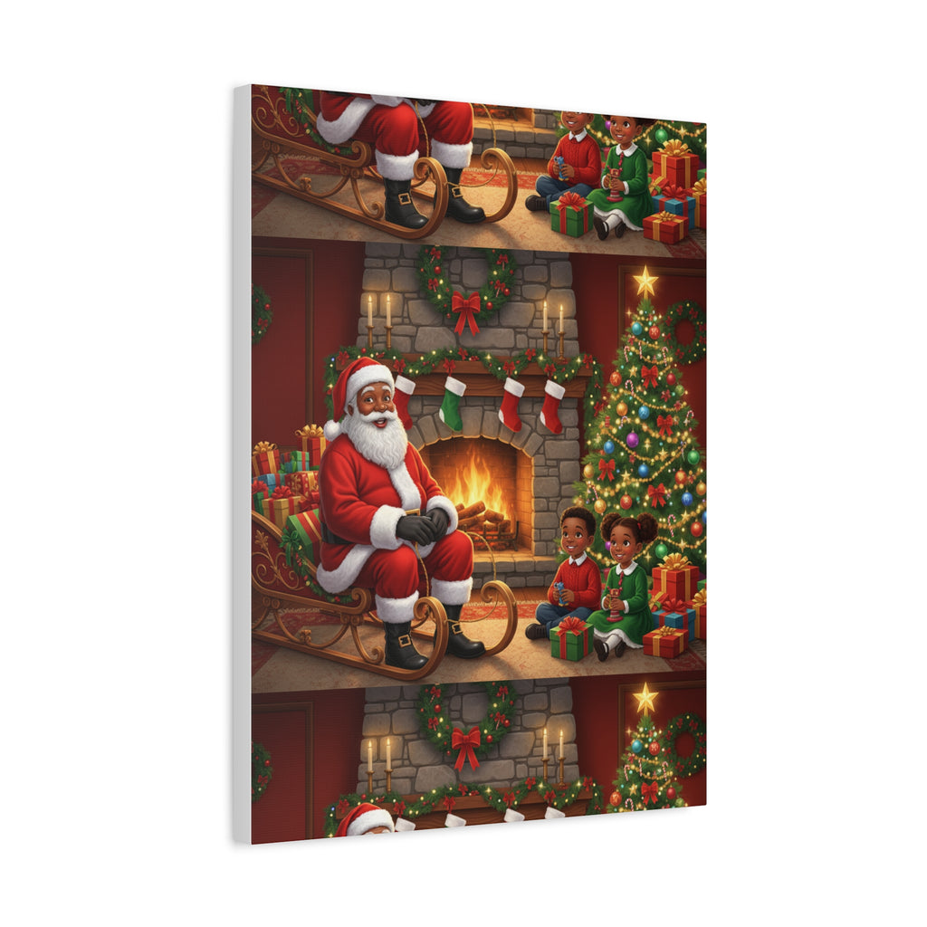 Christmas Santa Visit Canvas — Kids by the Fireplace Holiday Wall Art