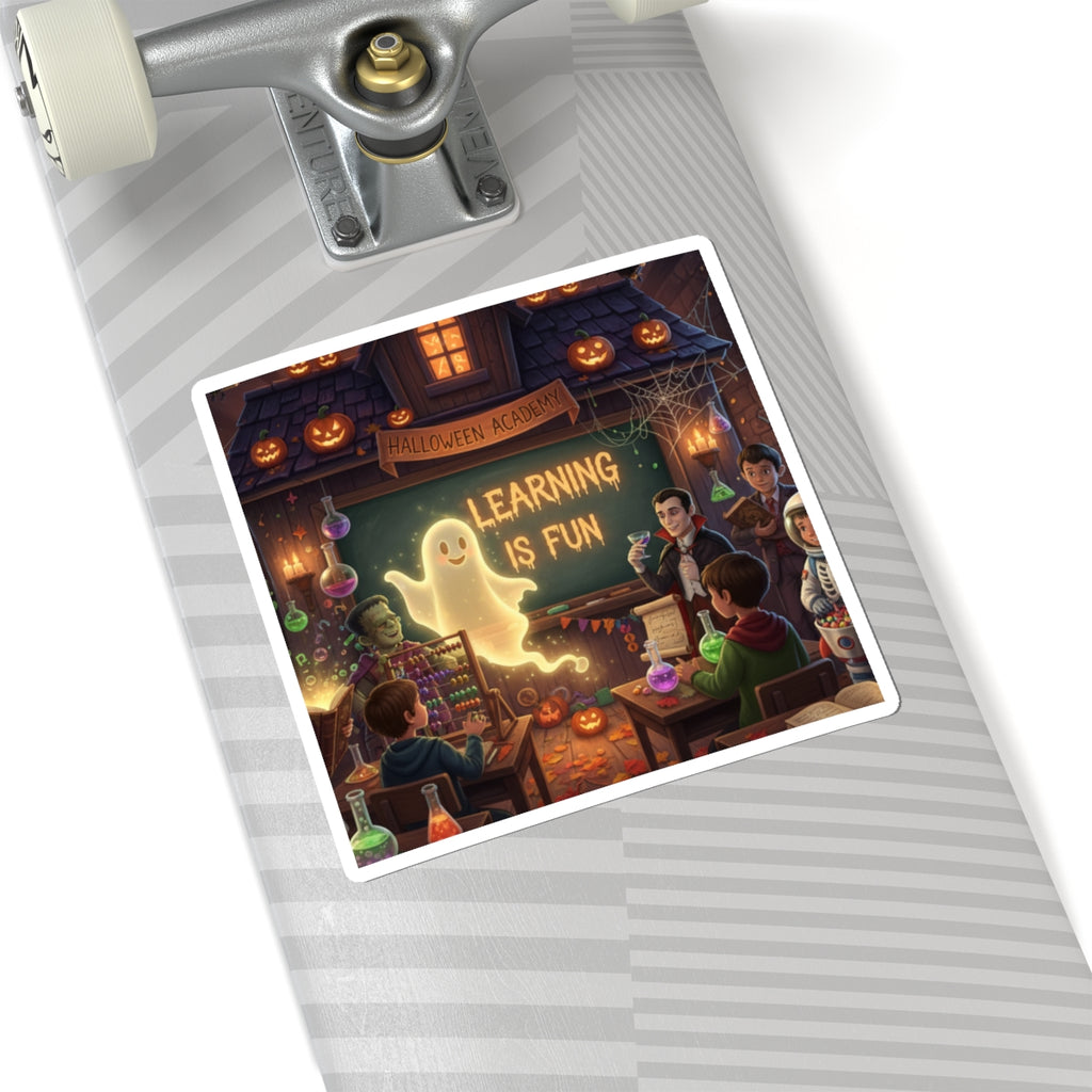 Halloween Classroom Sticker — “Learning Is Fun” Ghost Kiss-Cut Sticker
