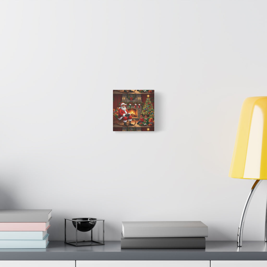 Christmas Santa Visit Canvas — Kids by the Fireplace Holiday Wall Art