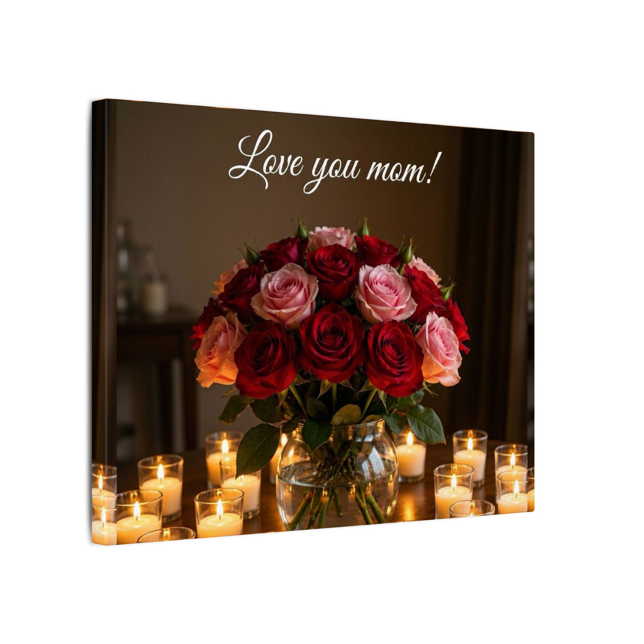 Love You Mom Floral Canvas Wall Art — Bouquet & Candles Mother's Day Gift