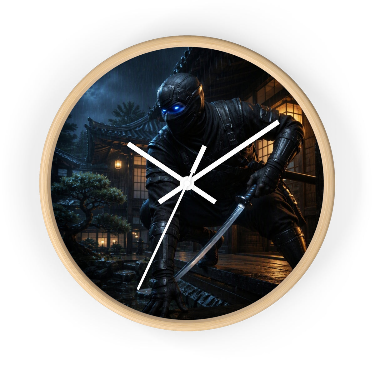 Ninja Warrior Wall Clock – Stealth Samurai Night Scene Home Decor