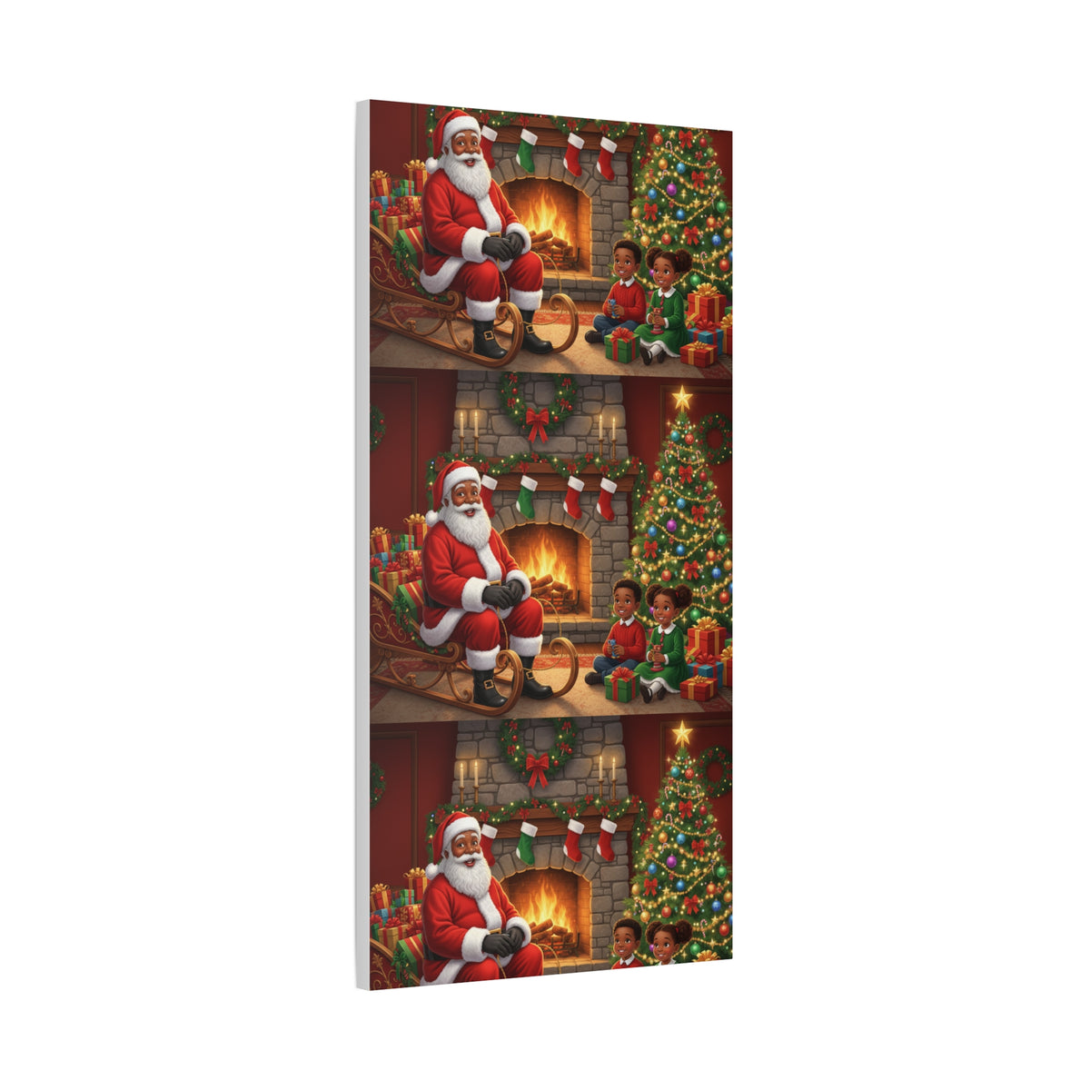 Christmas Santa Visit Canvas — Kids by the Fireplace Holiday Wall Art